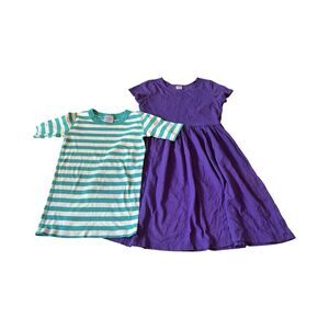 Hanna Andersson Girls 14-16 Purple Dress/Teal White Striped Top Bundle Cotton